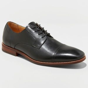 Mens Brandt Black Leather Cap Toe Dress Shoe
